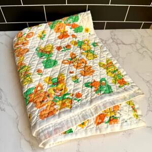 Vintage 1970s Kitsch Baby Blanket Quilt Anthropomorphic Bunny